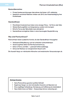 Dokumentenübersicht, Informationsblatt: Premiumlinsen